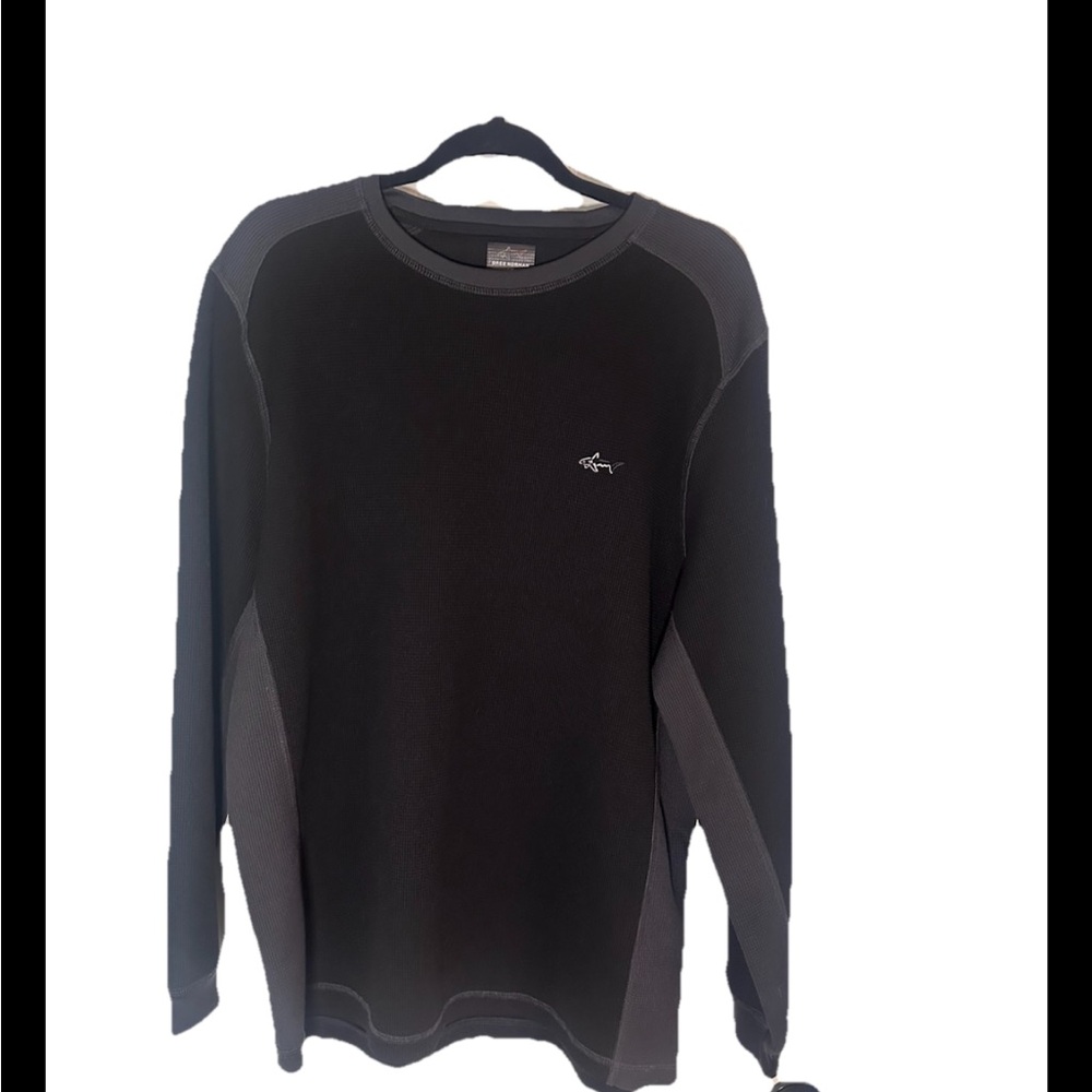 Greg Norman Tasso Elba XL Extra Large Ribbed Black/Grey Long Sleeve Polo Shirt - Picture 2 of 8